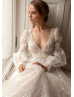 Long Sheer Sleeves Beaded Shining Lace Sparkling Wedding Dress